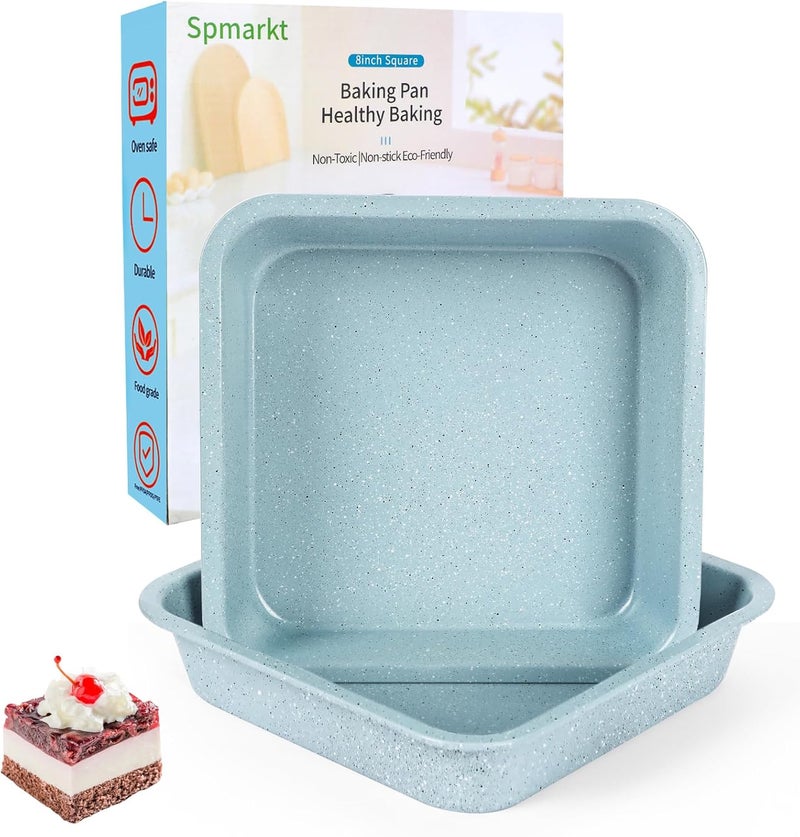 Spmarkt 2-Pack 8 inch Square Baking Pan, Non-Stick Square Cake Pan for Cakes Lasagna Brownies, 8x8 Baking Pan, Even Heating, Easy to Clean, Light Blue - Image 1